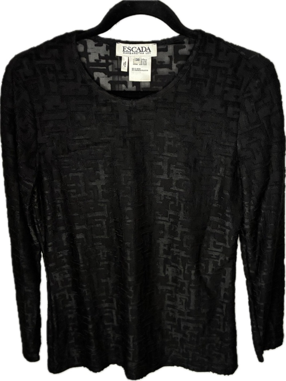 Escada Top Women’s 38EU M Black Vintage Textured Monogram Long Sleeve LIKE NEW!